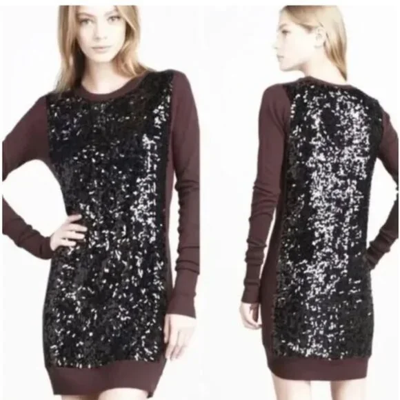 Diane Von Furstenberg Danette Sequin Purple Bodycon wool Sweater Dress Medium - Picture 4 of 10